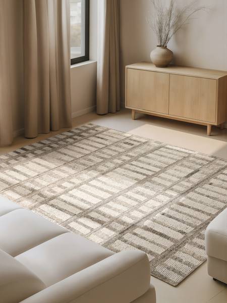 Tappeto di lana Linara Lana / Cotone - Crema / Marrone - 80 x 150 cm
