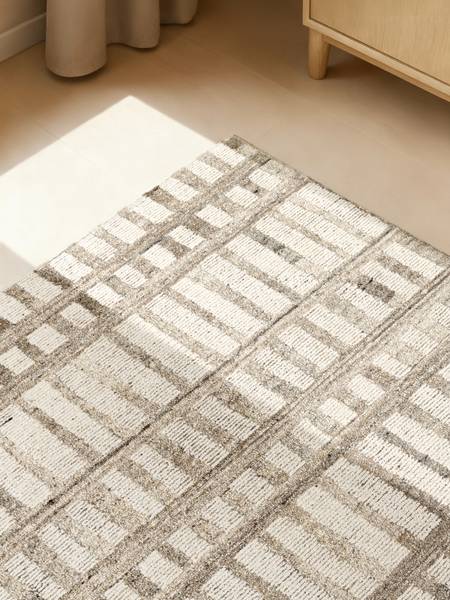 Tappeto di lana Linara Lana / Cotone - Crema / Marrone - 80 x 150 cm