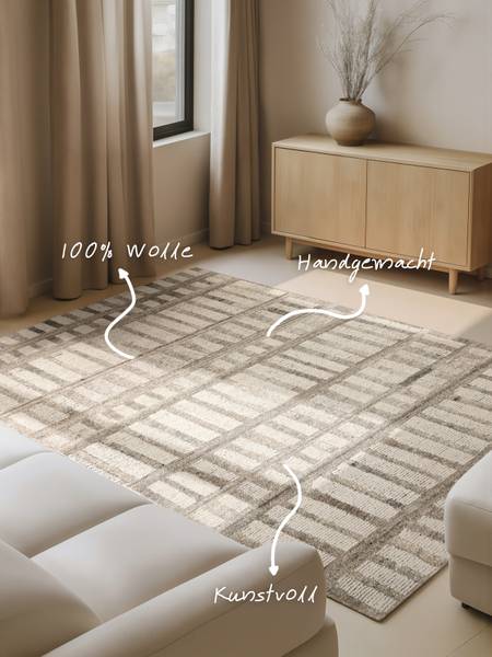 Tappeto di lana Linara Lana / Cotone - Crema / Marrone - 80 x 150 cm