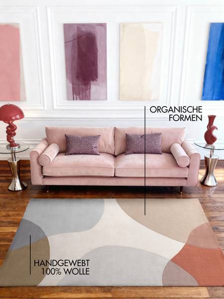 Wollteppich Clarissa Wolle / Baumwolle - Blau / Beige - 200 x 300 cm