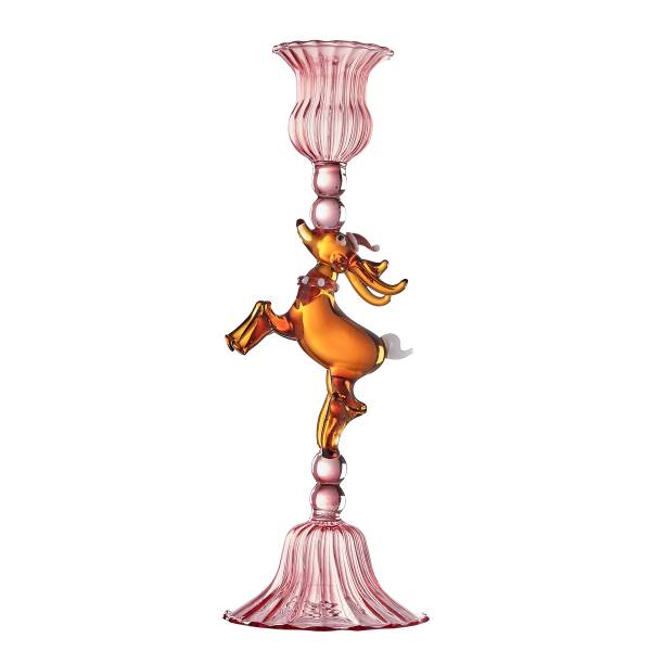 Kerzenhalter MERRY & BRIGHT Rentier Borosilikatglas - Pink/Braun