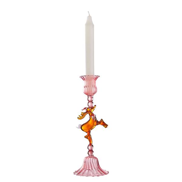 Kerzenhalter MERRY & BRIGHT Rentier Borosilikatglas - Pink/Braun