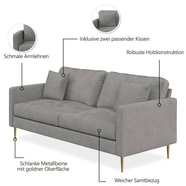 Canapé 3 places Grailer Gris
