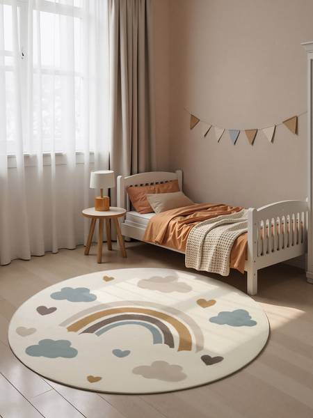 Kinderteppich Skyla rund Polypropylen / Jute - Creme