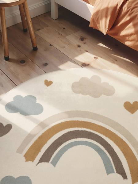 Kinderteppich Skyla rund Polypropylen / Jute - Creme