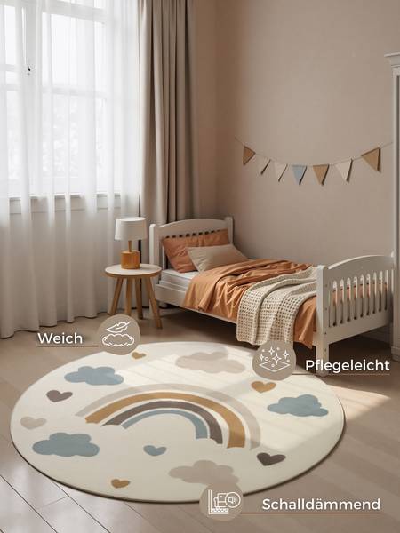 Kinderteppich Skyla rund Polypropylen / Jute - Creme