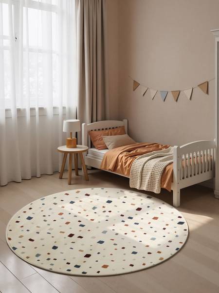 Kinderteppich Funny Squares rund Polypropylen / Jute - Creme