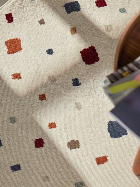 Kinderteppich Funny Squares rund Polypropylen / Jute - Creme