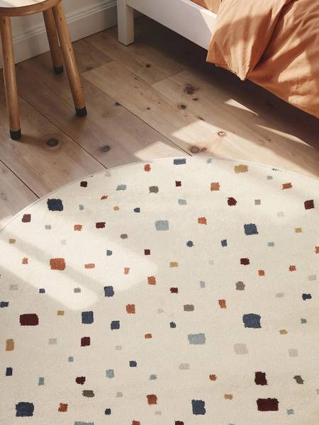 Kinderteppich Funny Squares rund Polypropylen / Jute - Creme