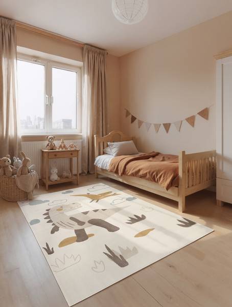 Tapis enfant Dino Polypropylène / Jute - Crème - 120 x 170 cm