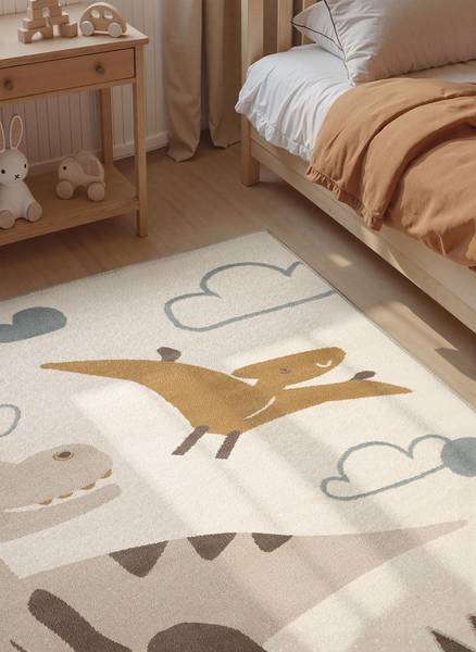 Tapis enfant Dino Polypropylène / Jute - Crème - 120 x 170 cm
