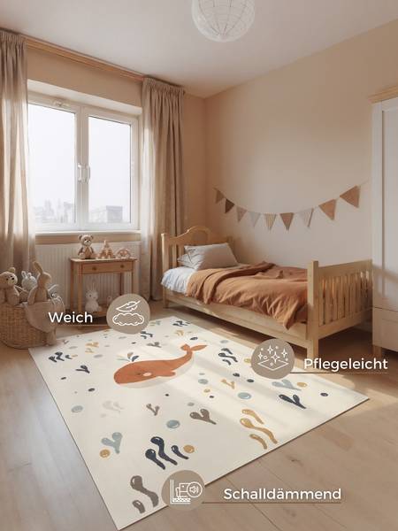 Kinderteppich Moby Polypropylen / Jute - Creme - 200 x 290 cm