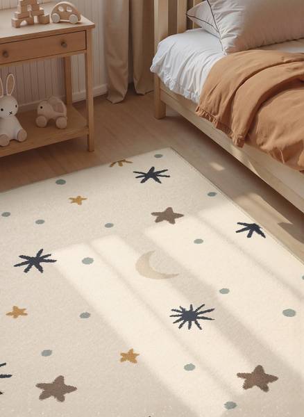 Kinderteppich Moony Polypropylen / Jute - Creme - 120 x 170 cm