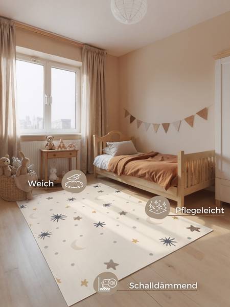 Kinderteppich Moony Polypropylen / Jute - Creme - 120 x 170 cm