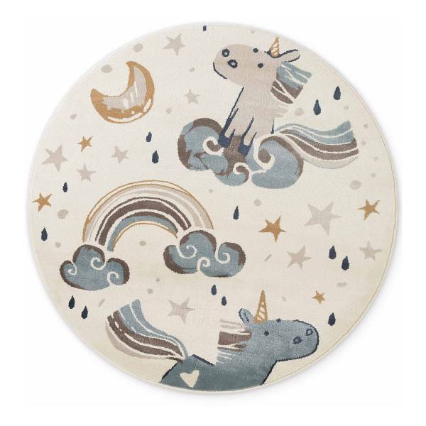Tapis enfant Licorne rond Polypropylène / Jute - Crème