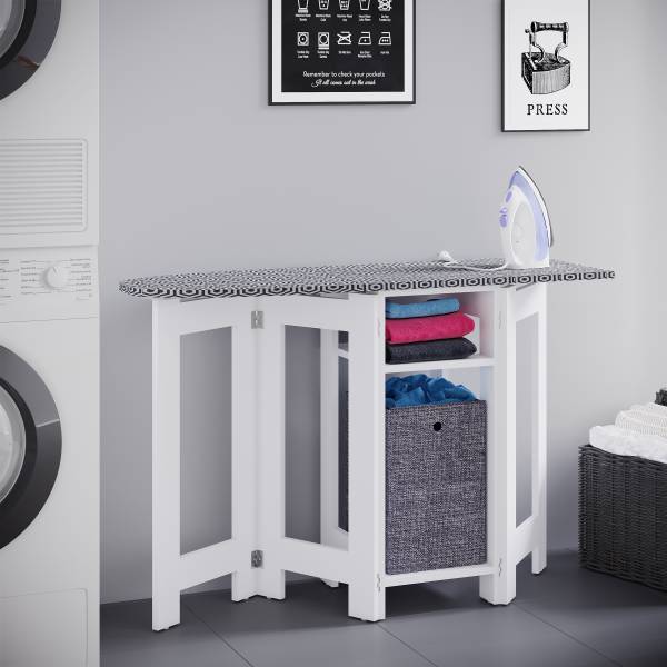 Bügelregal Bigalos Weiß - Baumwollstoff - 112 x 75 x 37 cm
