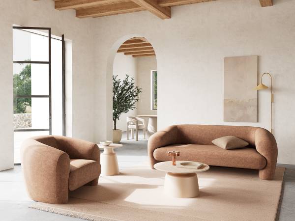 Couchtisch Landeo - 70 cm Keramik / Metall - Travertin Dekor