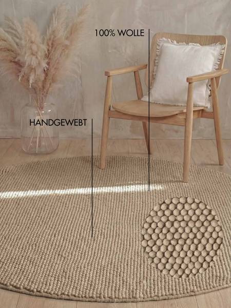 Wollteppich Diana rund Wolle - Beige