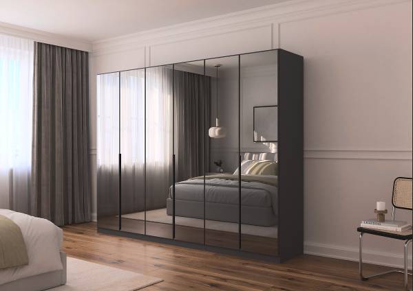 Drehtürenschrank Skyla Typ A Grauspiegel - Graumetallic - 271 x 210 cm - Comfort