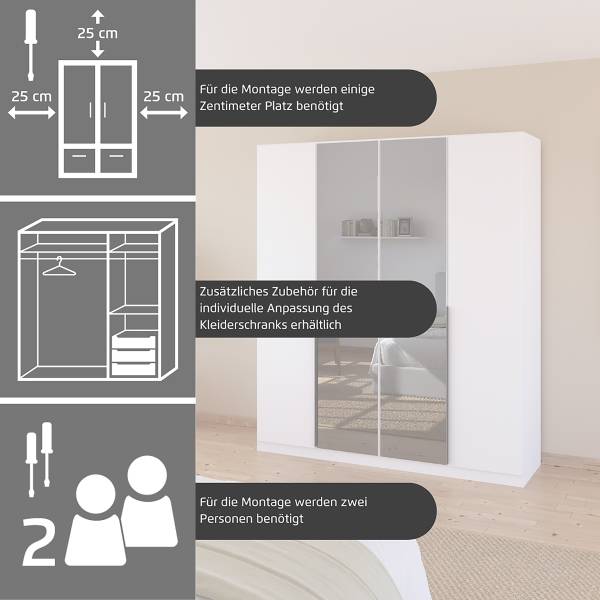 Drehtürenschrank Skyla Typ A Grauspiegel - Graumetallic - 271 x 210 cm - Comfort