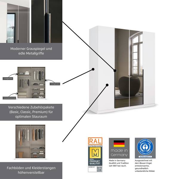 Drehtürenschrank Skyla Typ A Grauspiegel - Graumetallic - 271 x 210 cm - Comfort