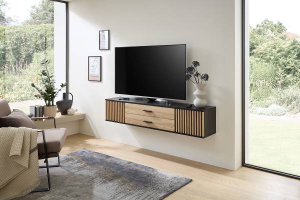 TV-Lowboard Cirbir Eiche Artisan Dekor / Schwarz