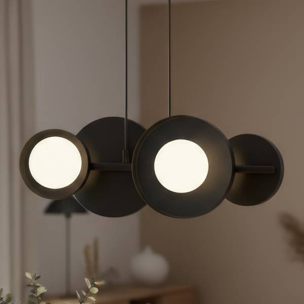 Pendelleuchte Model Opalglas / Stahl - Schwarz - Flammenanzahl: 4