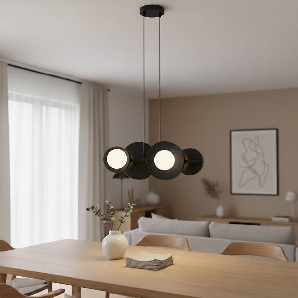 Pendelleuchte Model Opalglas / Stahl - Schwarz - Flammenanzahl: 4