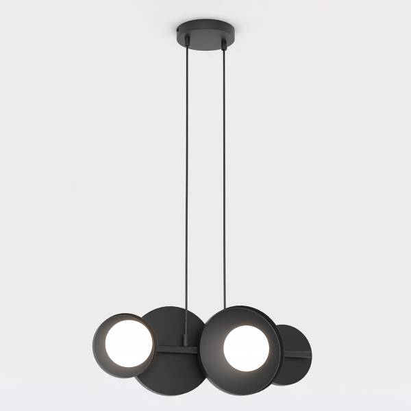 Pendelleuchte Model Opalglas / Stahl - Schwarz - Flammenanzahl: 4