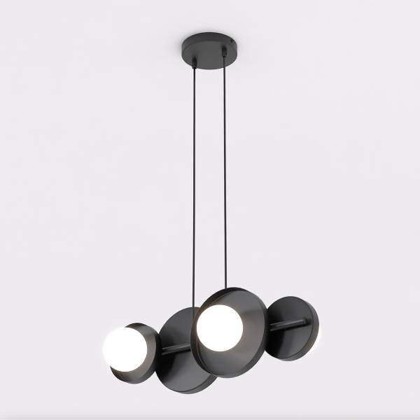 Pendelleuchte Model Opalglas / Stahl - Schwarz - Flammenanzahl: 4