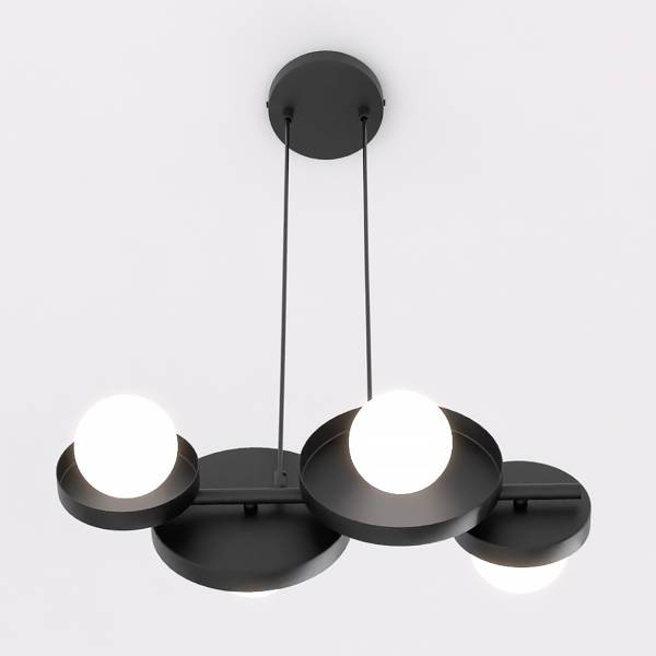 Pendelleuchte Model Opalglas / Stahl - Schwarz - Flammenanzahl: 4