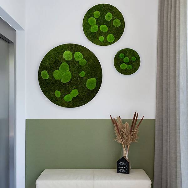 Panneau décoratif forêt Mousse / Acier inoxydable - Vert / Acier inoxydable - Diamètre : 80 cm