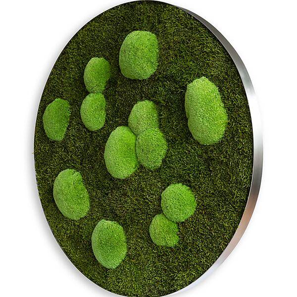 Panneau décoratif forêt Mousse / Acier inoxydable - Vert / Acier inoxydable - Diamètre : 80 cm