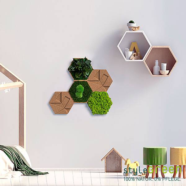 Panneau décoratif hexagonal 5 pièces Mousse / Liège - Vert / Liège