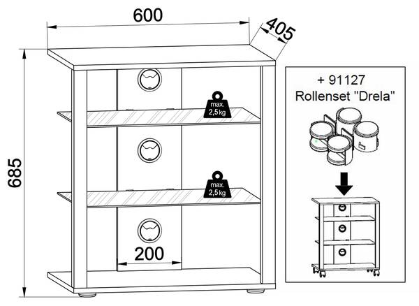TV-Rack Folas mit Rollen Weiß