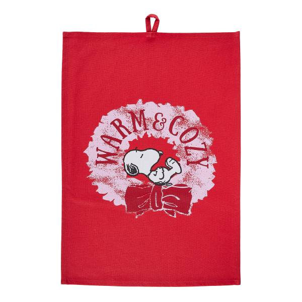 Theedoek PEANUTS katoen - rood/roze
