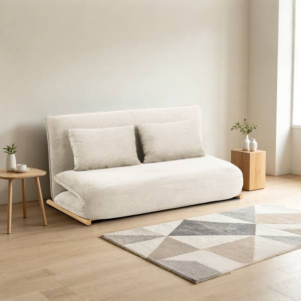 Divano letto LEVILL Tessuto Valdis: crema - Quercia chiara