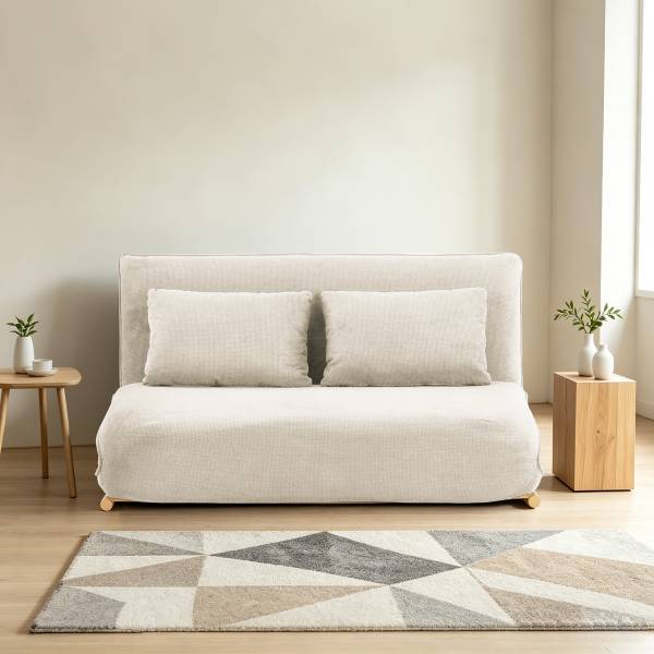 Divano letto LEVILL Tessuto Valdis: crema - Quercia chiara