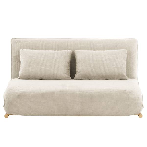 Divano letto LEVILL Tessuto Valdis: crema - Quercia chiara