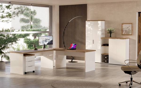 Piano angolare Navu Effetto rovere / Bianco