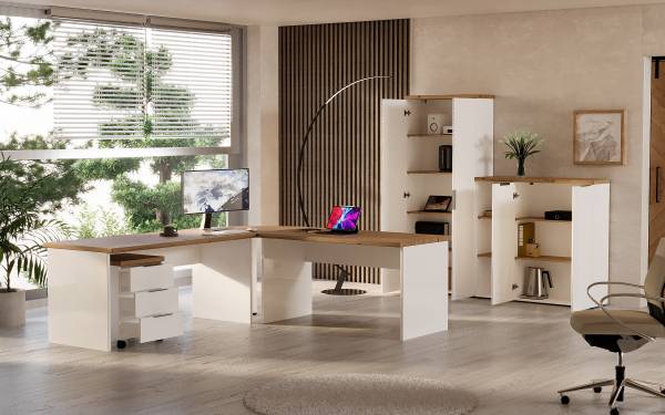 Piano angolare Navu Effetto rovere / Bianco