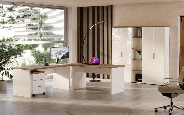 Piano angolare Navu Effetto rovere / Bianco