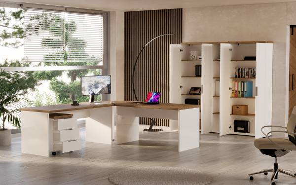 Piano angolare Navu Effetto rovere / Bianco