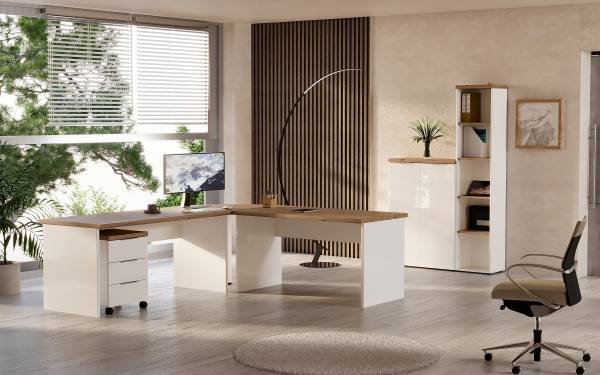 Piano angolare Navu Effetto rovere / Bianco