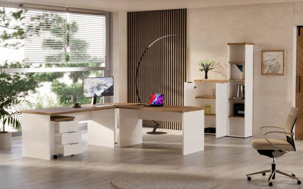 Piano angolare Navu Effetto rovere / Bianco