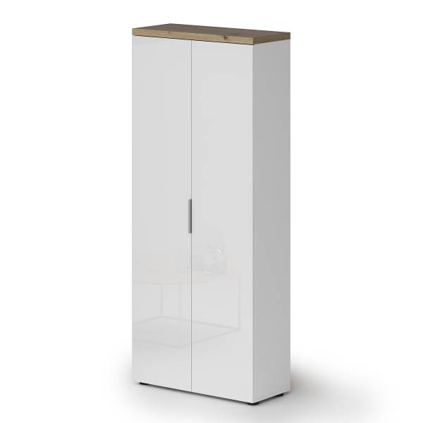 Aktenschrank Navu - 192 cm Hochglanz Weiß / Eiche Dekor