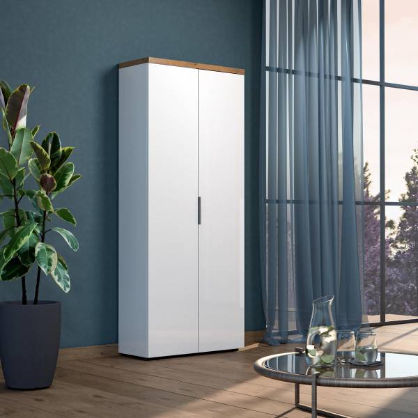 Aktenschrank Navu - 192 cm Hochglanz Weiß / Eiche Dekor