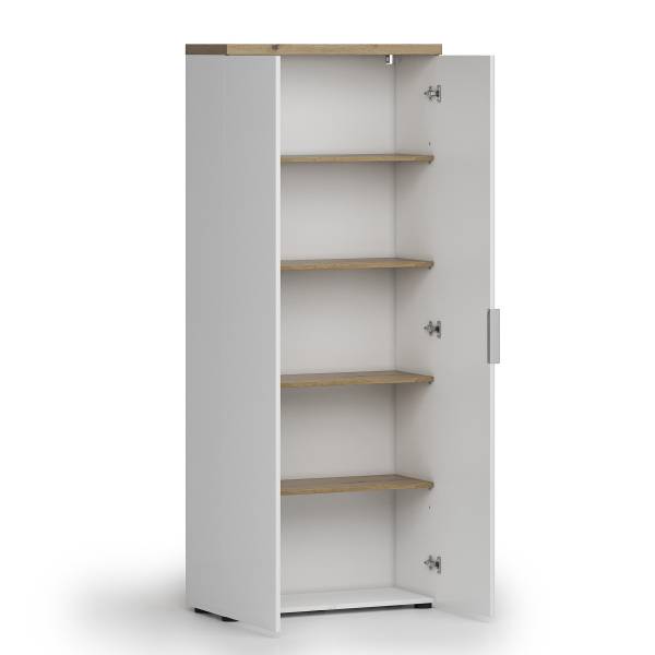 Aktenschrank Navu - 192 cm Hochglanz Weiß / Eiche Dekor