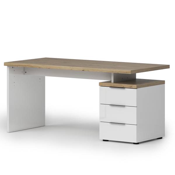 Scrivania Navu con container Bianco lucido / Effetto rovere