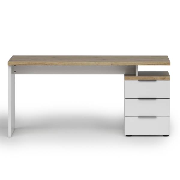 Scrivania Navu con container Bianco lucido / Effetto rovere